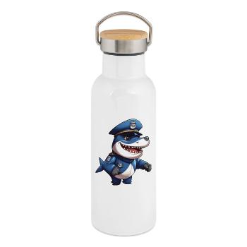 Police des requins - Gourde isotherme avec bouchon en bambou - blanc - Droite