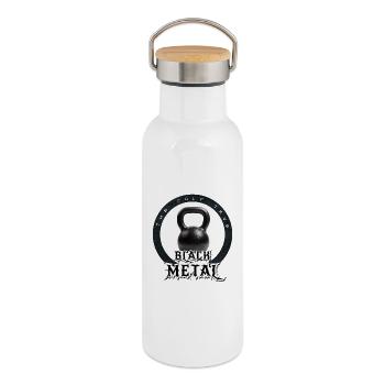 Le seul vrai black metal... kettlebell. Prends-le!! - Gourde isotherme avec bouchon en bambou - blanc - Droite