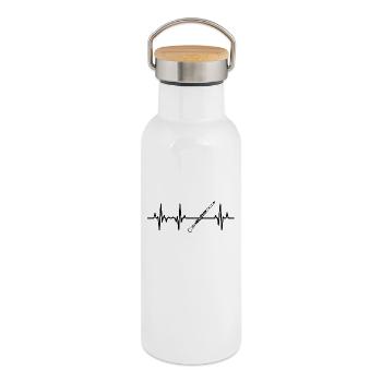 Clarinet Heartbeat ECG - Thermal Bottle with Bamboo Lid - white - Right