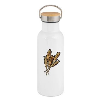 5 Weizen Ähren - Thermosflasche mit Bambusdeckel - Weiß - Rechts