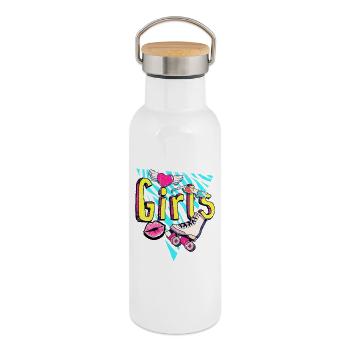 Mädchen Retro Roller Pop Art - Thermosflasche mit Bambusdeckel - Weiß - Rechts