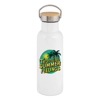 Summer Tropical Summer Feelings Sun Palm Trees Holidays - Thermal Bottle with Bamboo Lid - white - Right