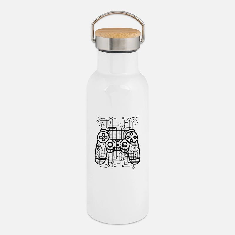 Spiel Controller - Thermosflasche mit Bambusdeckel - Weiß
