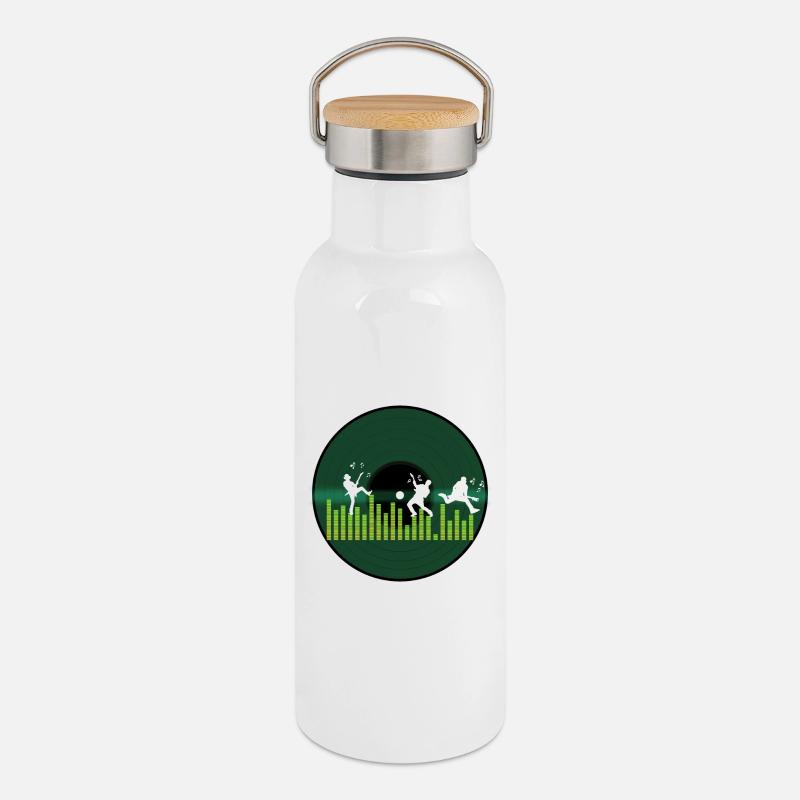 Rhythmen auf grünem Vinyl - Thermosflasche mit Bambusdeckel - Weiß