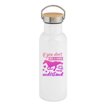 Chevaux Filles - Gourde isotherme avec bouchon en bambou - blanc - Droite