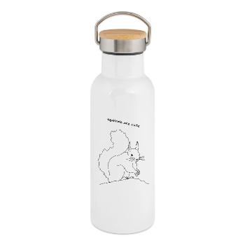 Écureuil mignon, lineart - Gourde isotherme avec bouchon en bambou - blanc - Droite