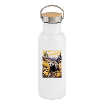 Blaireau à l’automne doré - Gourde isotherme avec bouchon en bambou - blanc - Droite