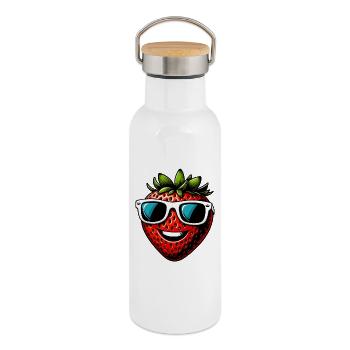 Fraise Fraises - Gourde isotherme avec bouchon en bambou - blanc - Droite