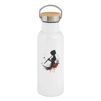 Flûte Girl - Gourde isotherme avec bouchon en bambou - blanc - Droite