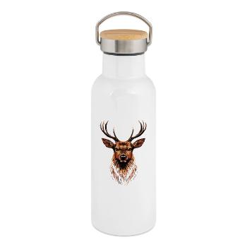 Deer, Antlers, Hunting, Deer, Reindeer, Red Deer, Hunter - Thermal Bottle with Bamboo Lid - white - Right