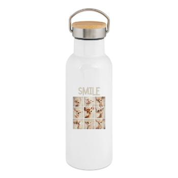 Niedliche Rehkitz-Gesichter Collage - Fotobox - Thermosflasche mit Bambusdeckel - Weiß - Rechts