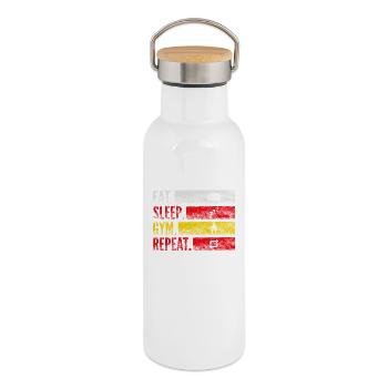 Eat Sleep Gym Repeat pour les sports de fitness - Gourde isotherme avec bouchon en bambou - blanc - Droite