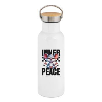 Inner Peace – Süße Zen Yoga Maus Meditation - Thermosflasche mit Bambusdeckel - Weiß - Rechts