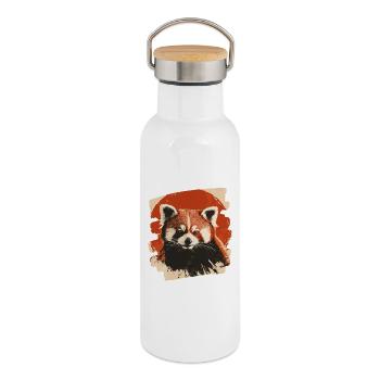 Petit panda - Gourde isotherme avec bouchon en bambou - blanc - Droite
