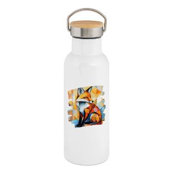 Renard - Gourde isotherme avec bouchon en bambou - blanc - Droite