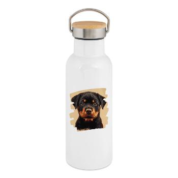 Rottweiler - Thermosflasche mit Bambusdeckel - Weiß - Rechts