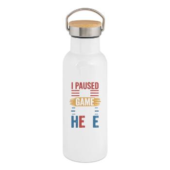 I Paused My Game To Be Here Spruch für Gamer - Thermosflasche mit Bambusdeckel - Weiß - Rechts