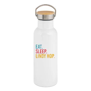 Eat Sleep Lindy Hop Repeat für Swing Tänzer - Thermosflasche mit Bambusdeckel - Weiß - Rechts