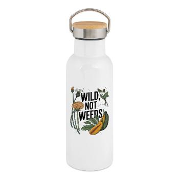 Wild Not Weeds - Nature-Inspired Foraging Art - Thermal Bottle with Bamboo Lid - white - Right