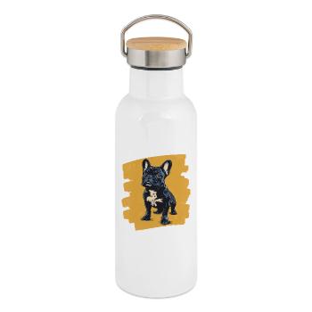 Frenchie Französische Bulldogge - Thermosflasche mit Bambusdeckel - Weiß - Rechts