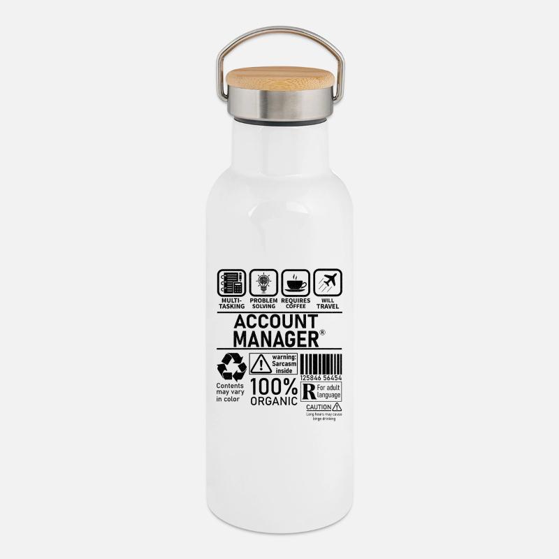 Gestionnaire de compte Résolution de problèmes multitâches - Gourde isotherme avec bouchon en bambou - blanc