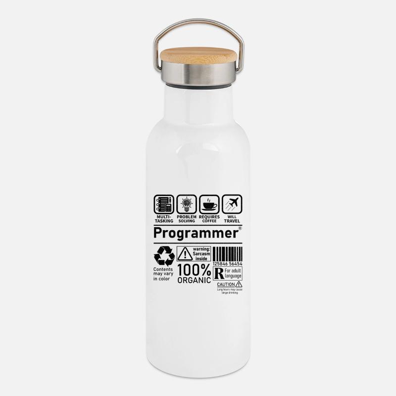 Programmer multi tasking problem solving requires - Thermal Bottle with Bamboo Lid - white