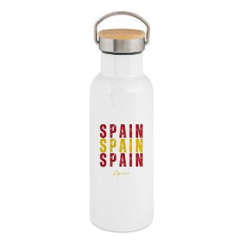 Drapeau de l’Espagne, fierté espagnole - Gourde isotherme avec bouchon en bambou - blanc - Droite