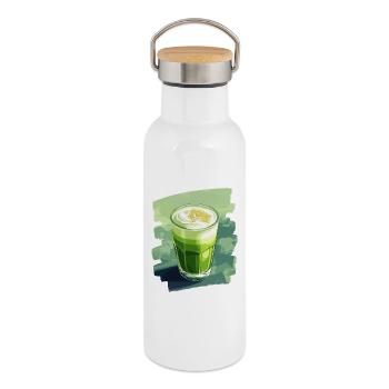Matcha Latte Liebhaber Grüntee - Thermosflasche mit Bambusdeckel - Weiß - Rechts