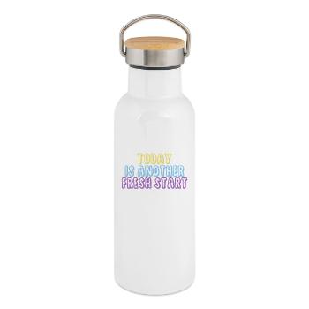 Aujourd’hui, c’est un nouveau départ - Gourde isotherme avec bouchon en bambou - blanc - Droite