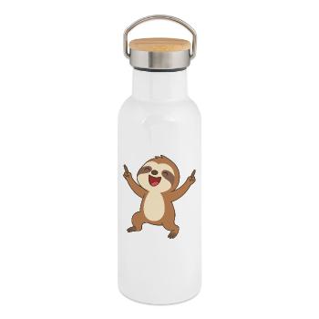 Happy Faultier - Thermosflasche mit Bambusdeckel - Weiß - Rechts