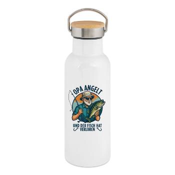 Angler Grandpa - Funny Angler Grandpa Design - Gourde isotherme avec bouchon en bambou - blanc - Droite
