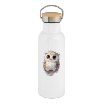 Owl - Thermal Bottle with Bamboo Lid - white - Right