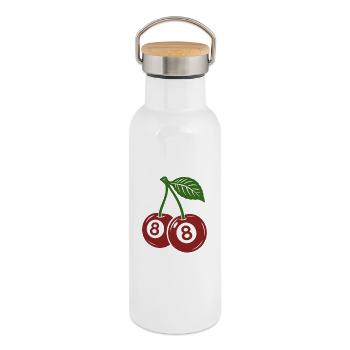 Eight Ball, Kirschen, Billard Spieler Geschenk - Thermosflasche mit Bambusdeckel - Weiß - Rechts