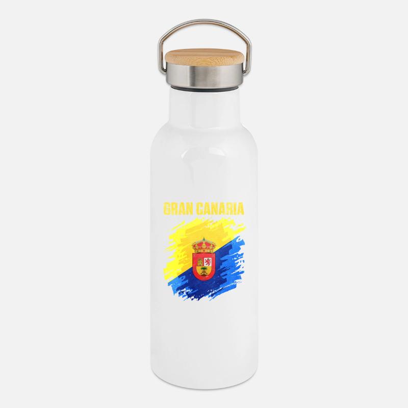 Powerful Gran Canaria club crest - Thermal Bottle with Bamboo Lid - white