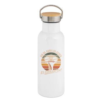 Strauss Je suis là, on y va. Ça s'intensifie de toute façon. - Gourde isotherme avec bouchon en bambou - blanc - Droite