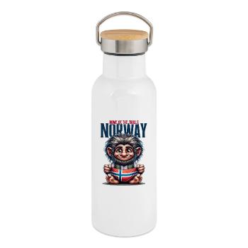 Norwegischer Troll mit Flagge - Thermosflasche mit Bambusdeckel - Weiß - Rechts