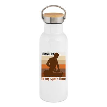 Dinge, die ich in meiner Freizeit mache Humoristische de Cuisine - Thermosflasche mit Bambusdeckel - Weiß - Rechts