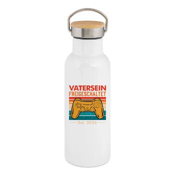 Dad-to-be FATHERHOOD UNLOCKED 2026 - Thermal Bottle with Bamboo Lid - white - Right