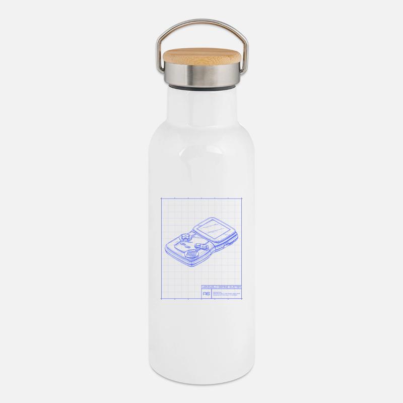 Blaupause Handheld Skizze - Thermosflasche mit Bambusdeckel - Weiß