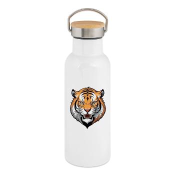 Tigerkopf Grafik Tribal Stil - Thermosflasche mit Bambusdeckel - Weiß - Rechts
