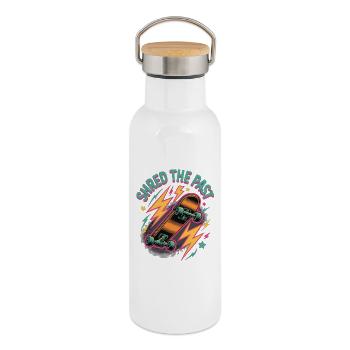 Skateboard T-Shirt Retro – Shred the Past - Thermosflasche mit Bambusdeckel - Weiß - Rechts