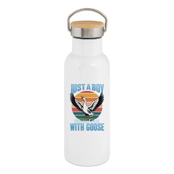 Drôle d’oiseau oie - Gourde isotherme avec bouchon en bambou - blanc - Droite