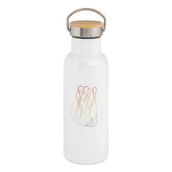 Bowling Pins Retro Look - Thermal Bottle with Bamboo Lid - white - Right
