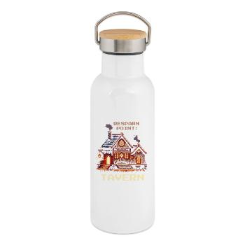 Taverne du Point de Réapparition | RPG Humour et bière - Gourde isotherme avec bouchon en bambou - blanc - Droite