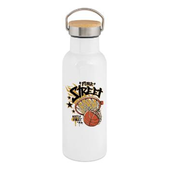 Hustle First Basket-ball de rue - Gourde isotherme avec bouchon en bambou - blanc - Droite
