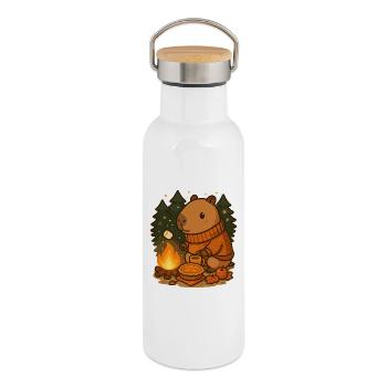 Capybara Campfire – Cozy Nights & Autumn Mood - Thermal Bottle with Bamboo Lid - white - Right