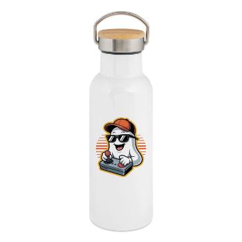 Retro Gamer Halloween Fantôme - Gourde isotherme avec bouchon en bambou - blanc - Droite