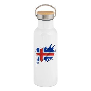 Drapeau islandais, style déchiré - Gourde isotherme avec bouchon en bambou - blanc - Droite
