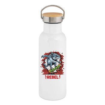 Rebellious shark on skateboard - Thermal Bottle with Bamboo Lid - white - Right