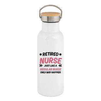Infirmière à la retraite Citation drôle d’infirmière - Gourde isotherme avec bouchon en bambou - blanc - Droite